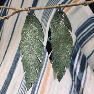 Shimmer Green Leather Feathers